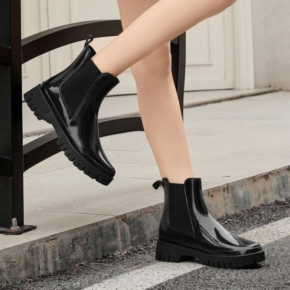 🆕  Black Rubber Rain Boots Women’s Waterproof Garden Work Booties PVC Non-Slip - Picture 4 of 7